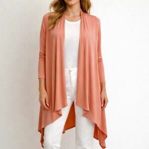 NEW J.Jill Wearever Collection Apricot Open Front Waterfall Sweater Cardigan
